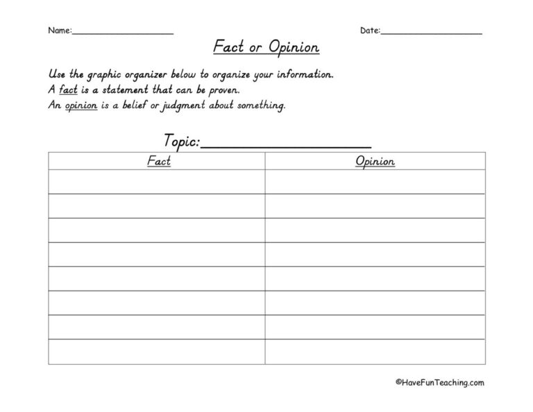 Fact and Opinion Landscape With Lines Graphic Organizer