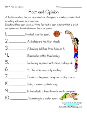 Sports Fact and Opinion Worksheet