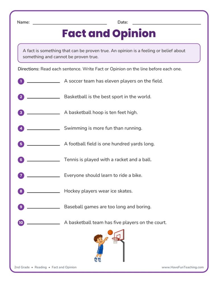 Sports Fact and Opinion Worksheet