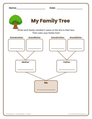 Kindergarten family tree worksheet