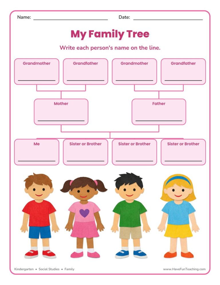 4 Children Family Tree Worksheet
