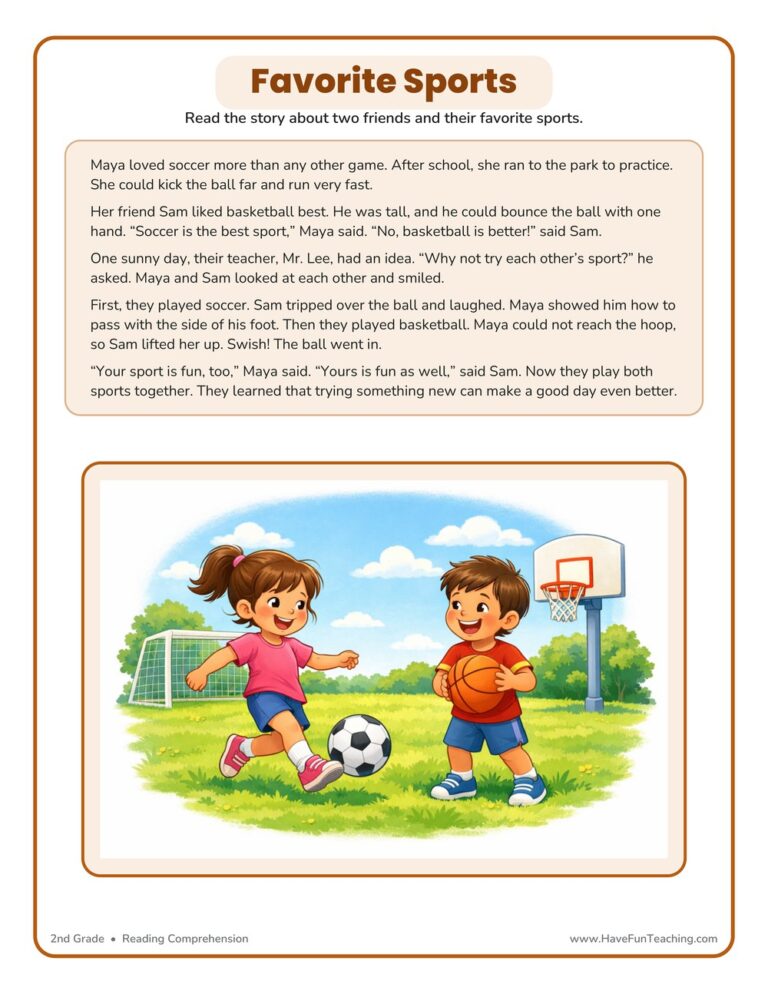 Favorite Sports - Reading Comprehension Worksheet