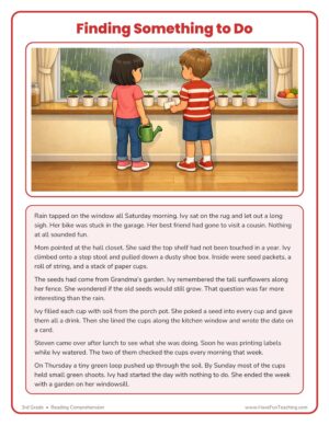 3rd Grade Reading Comprehension worksheet with an original story and questions