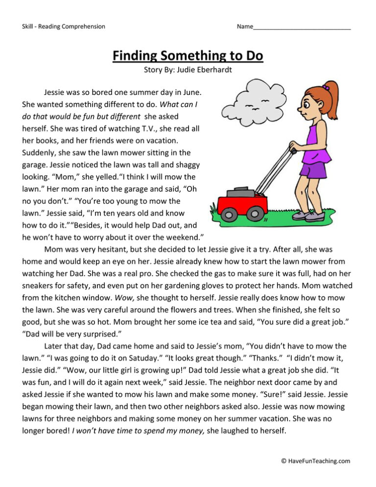 Finding Something To Do - Reading Comprehension Worksheet