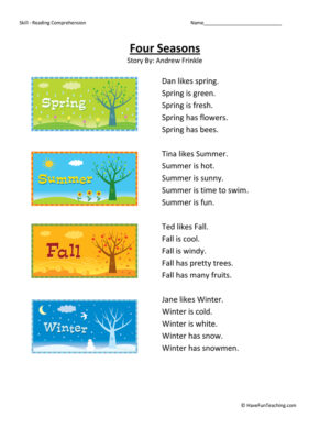 Four Seasons - Reading Comprehension Worksheet