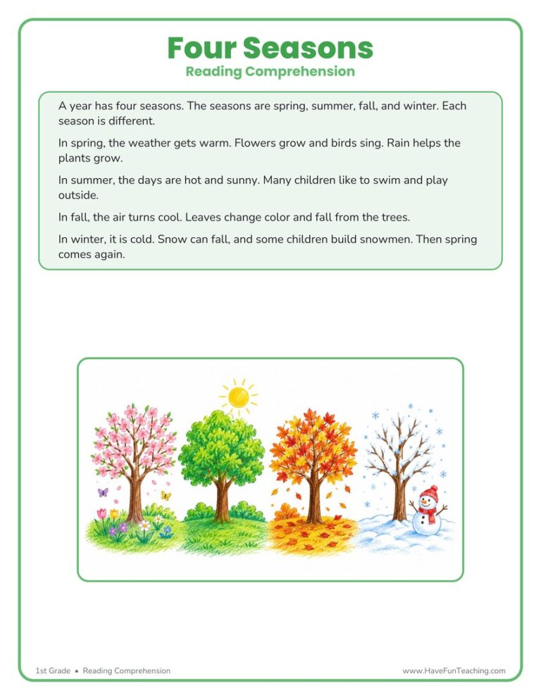 Four Seasons - Reading Comprehension Worksheet
