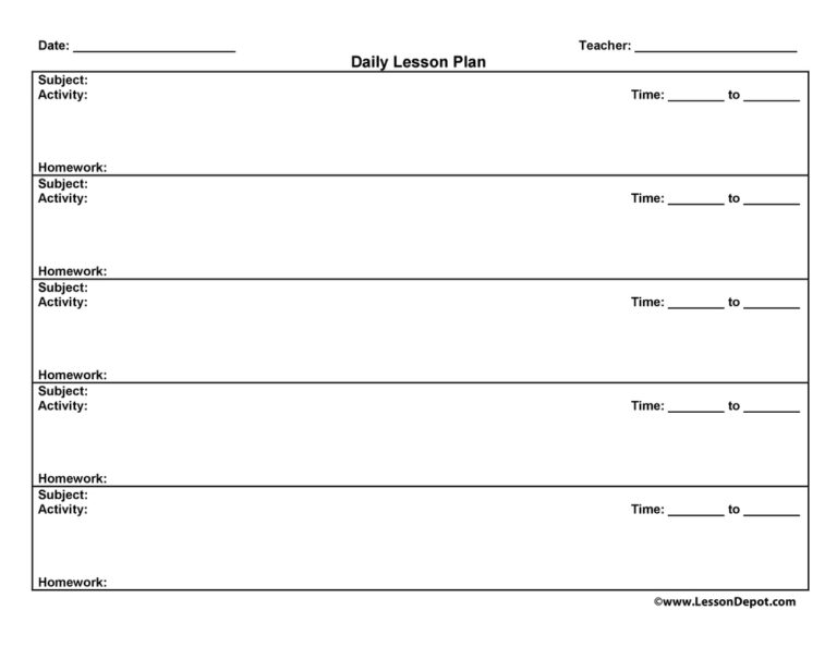 5 Subject Lesson Plan Template