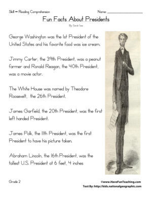 Fun Facts About Presidents - Reading Comprehension Worksheet