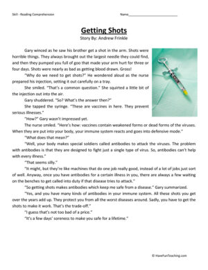 Getting Shots - Reading Comprehension Worksheet