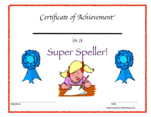 Super Speller Reward Certificate for Girls