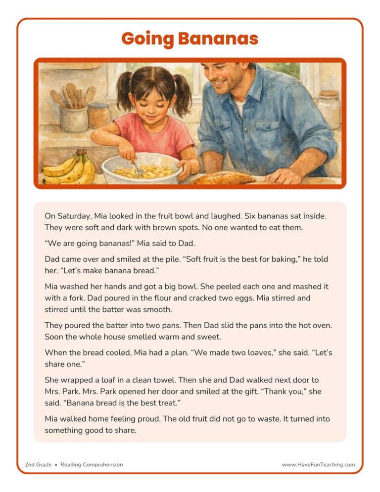 Going Bananas - Reading Comprehension Worksheet