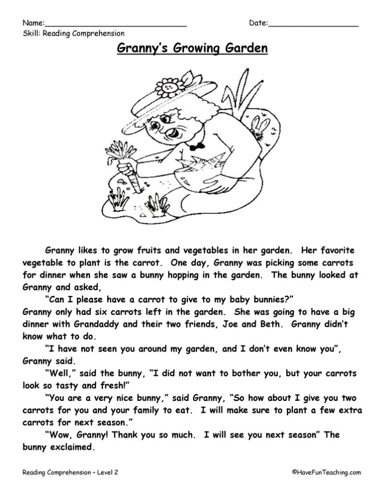 Granny's Growing Garden Reading Comprehension Worksheet