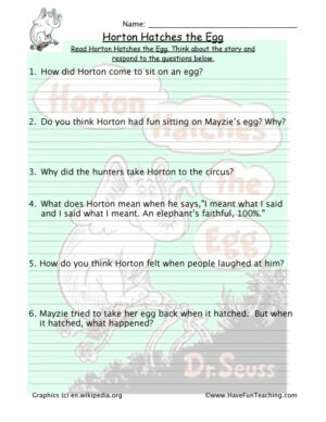 Horton Hatches the Egg Reading Comprehension Worksheet