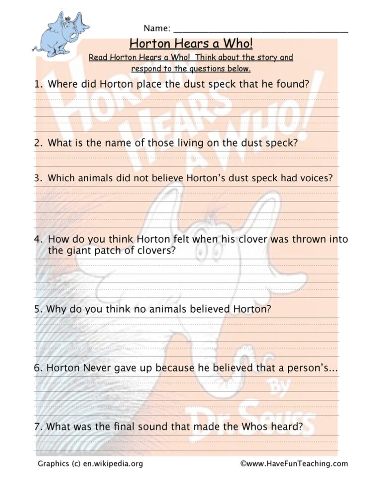 Horton Hears a Who Reading Comprehension Worksheet