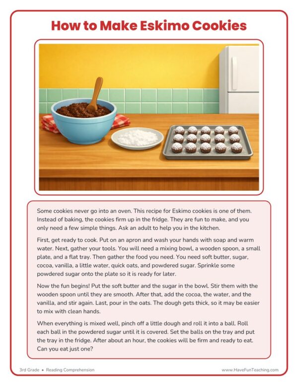 How to Make Eskimo Cookies Reading Comprehension Worksheet - Have Fun ...