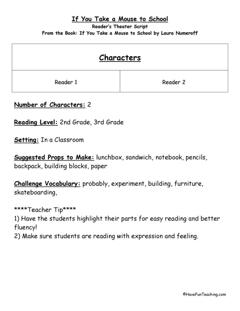 If You Take A Mouse To School Reader's Theater
