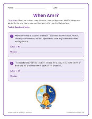 2nd grade time inferences reading inference worksheet