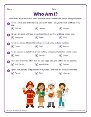 2nd grade people inferences reading worksheet