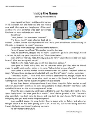 Inside the Game Reading Comprehension Worksheet
