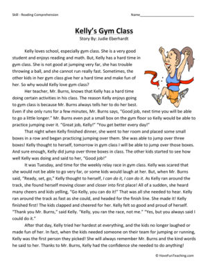 Kelly's Gym Class Reading Comprehension Worksheet