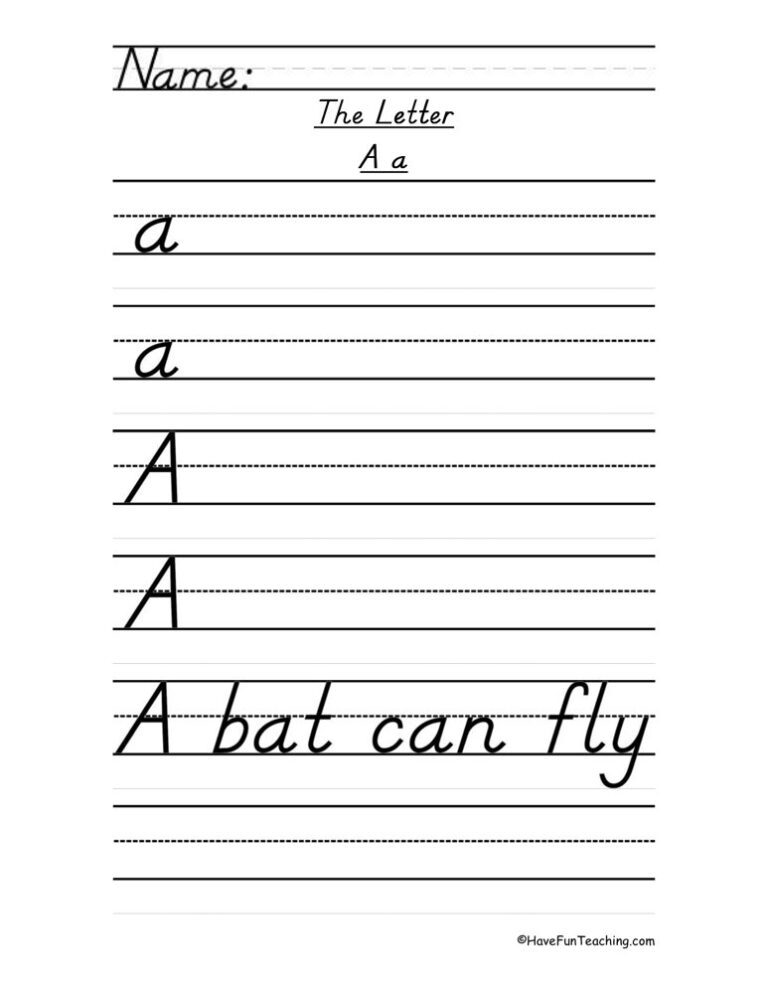 Letter A D'Nealian Script Handwriting Practice Worksheet