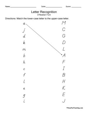 D'Nealian Handwriting Letter Matching Recognition Test