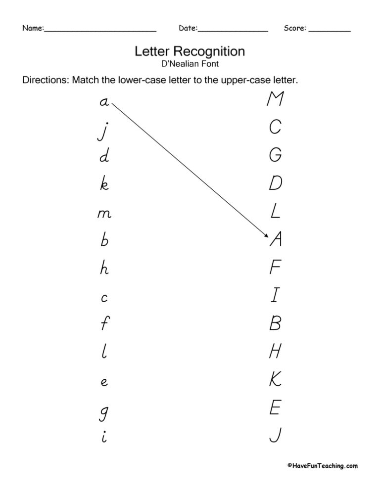 D'Nealian Handwriting Letter Matching Recognition Test