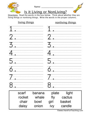 Categorizing Living and Non-Living Things Worksheet