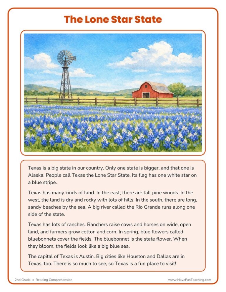 The Lone Star State Reading Comprehension Worksheet