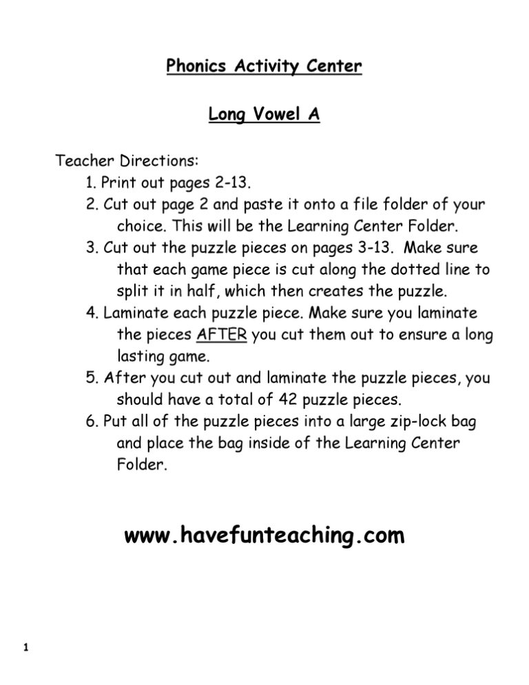 Long Vowel A Puzzle