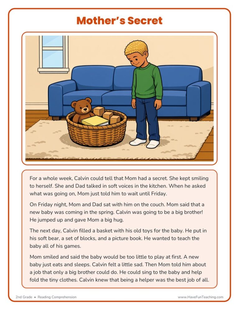Mother's Secret Reading Comprehension Worksheet