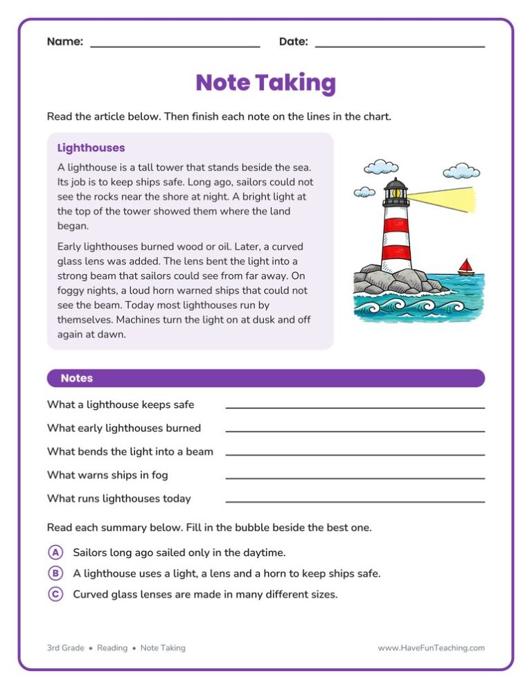 Note Taking Worksheet