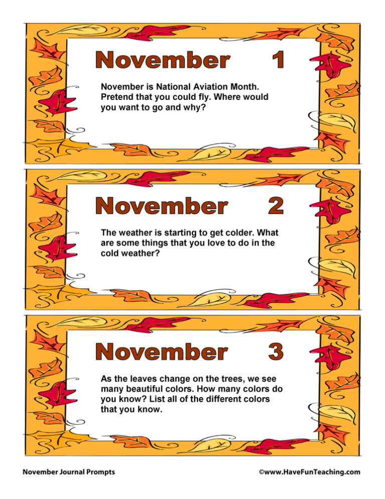 November Daily Journal Prompts