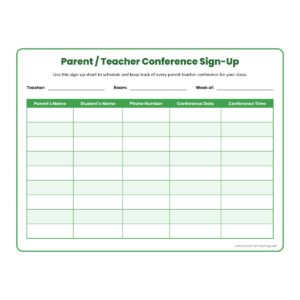 Preschool Back to School parent teacher conference sign-up form