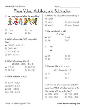 Third Grade Math Test Practice Worksheet