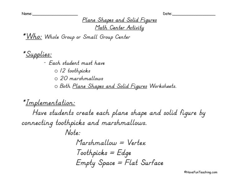 Plane Shapes and Solid Figures Activity