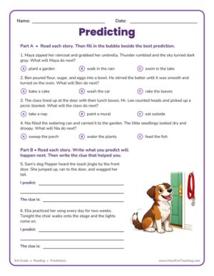 3rd Grade Predicting Worksheet - predict what happens next using story clues