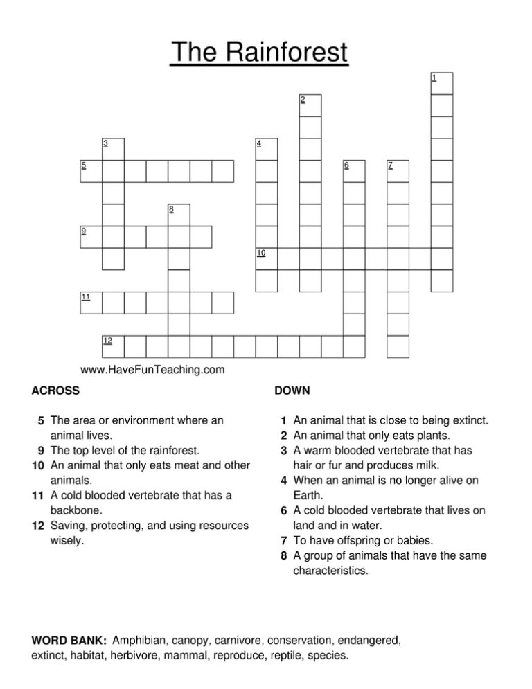 Rainforest Crossword Puzzle - Have Fun Teaching