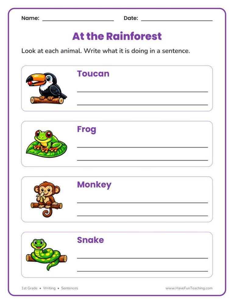 Rainforest Sentences Worksheet