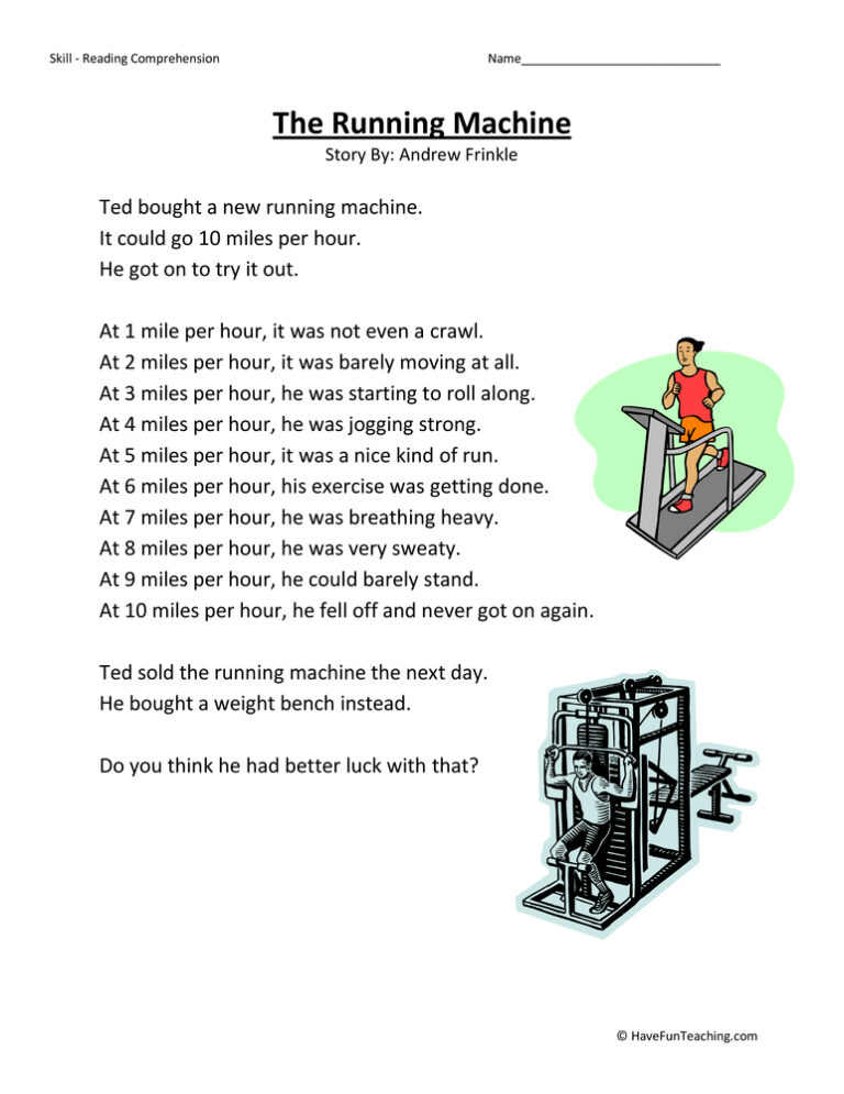 Running Machine Reading Comprehension Worksheet
