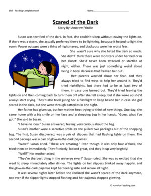 Scared of the Dark Reading Comprehension Worksheet