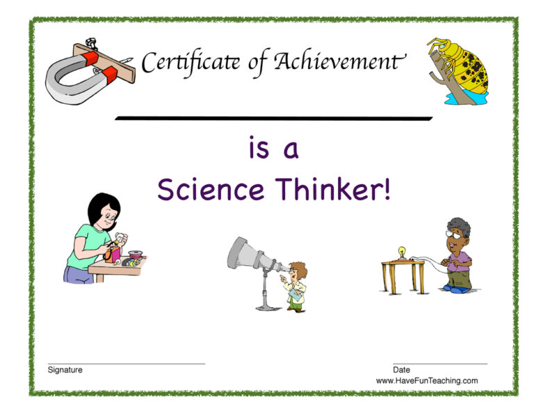 Science Thinker Reward Certificate
