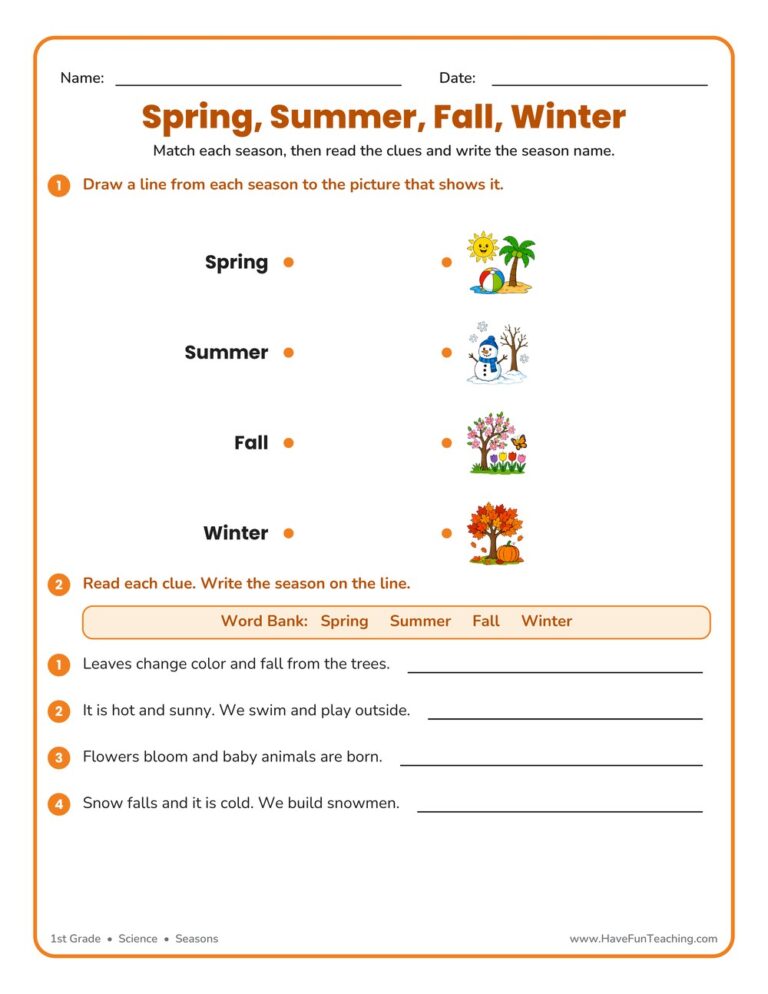 Seasons of the Year Matching Worksheet