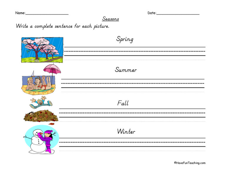 Seasons of the Year Sentences Worksheet