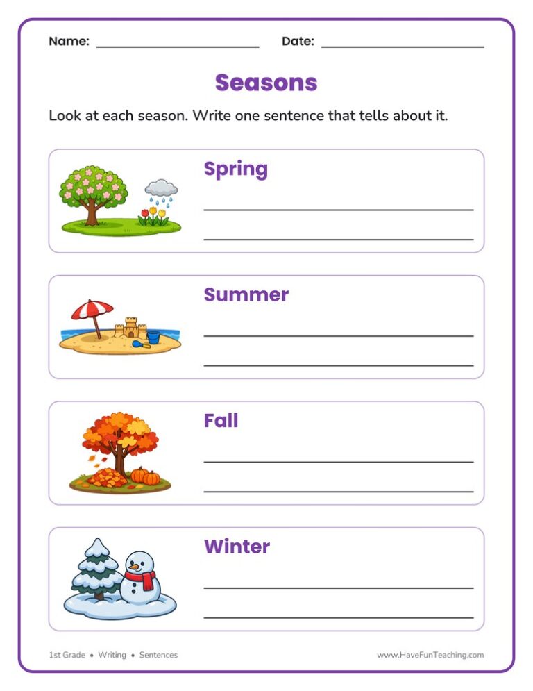 Seasons of the Year Sentences Worksheet