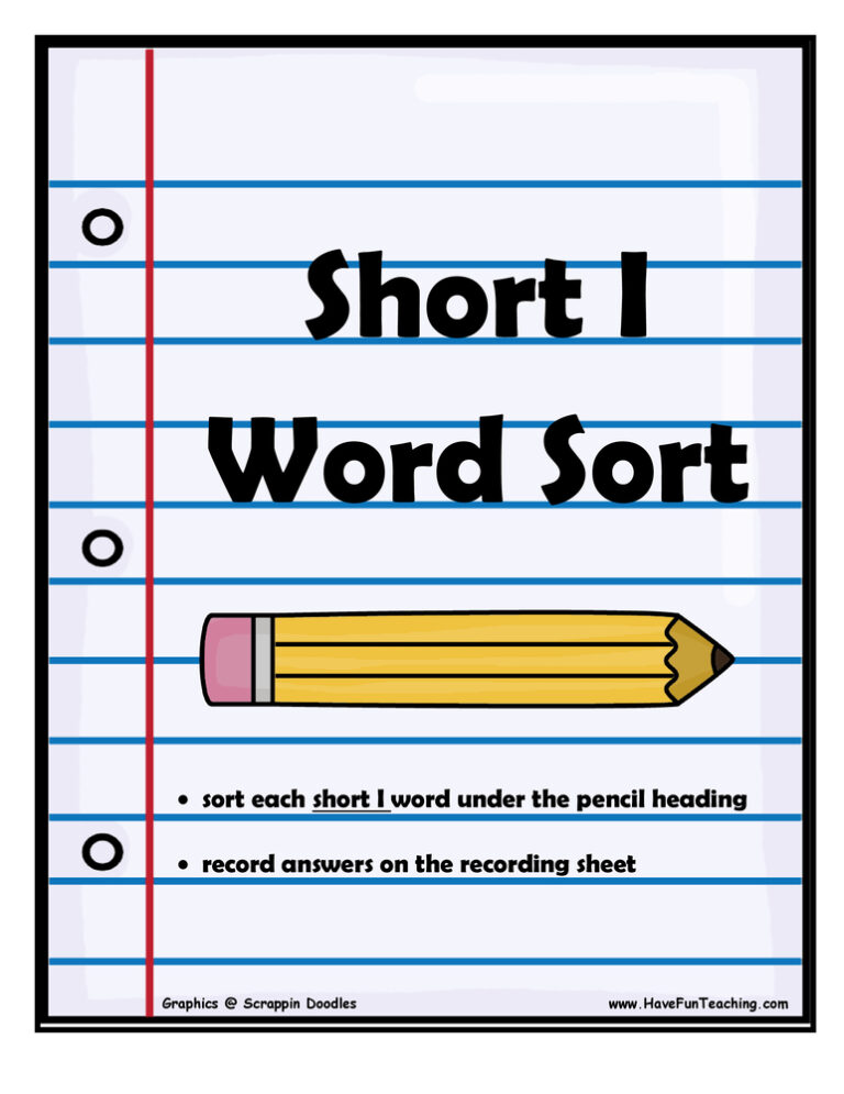 Short Vowel I Word Sort Activity