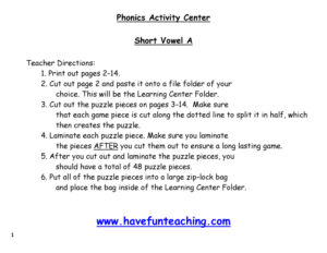 Short Vowel A Puzzle