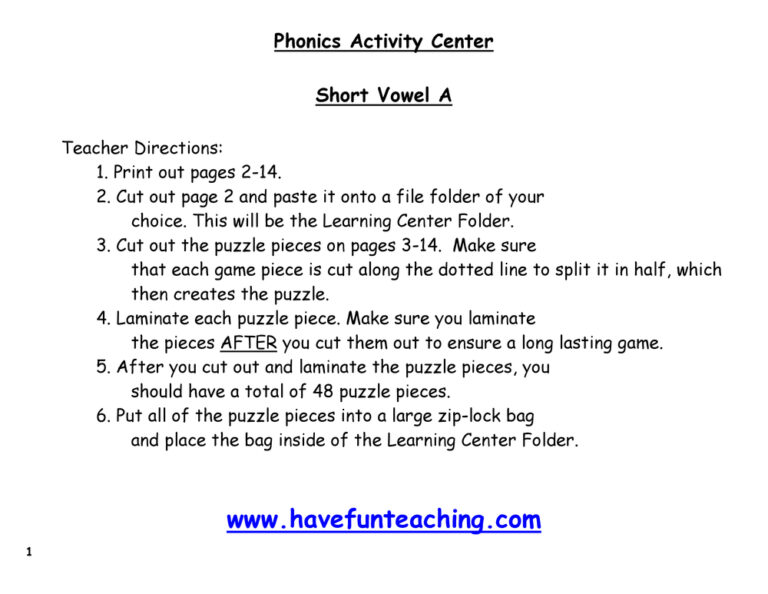 Short Vowel A Puzzle