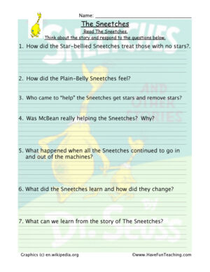 Sneetches Reading Comprehension Worksheet