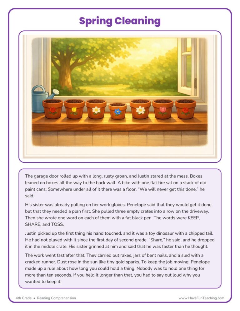Spring Cleaning Reading Comprehension Worksheet